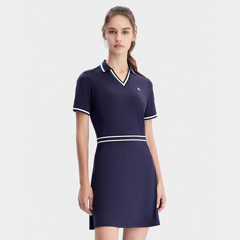 FILA Fei Le Official Women's Dress2023Summer New minimalistVNECK Tennis Sports Short Sleeve Dress RDRoyal Blue-NV 165/84A/M