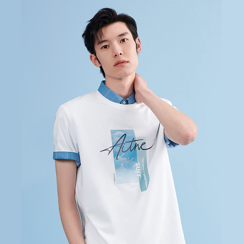 HLAHailan Home Short SleeveTT-shirt men's Xia Xinjie cotton micro elastic round neck digital printingtT-shirt man